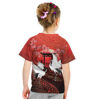 Hawaii and Japan Together Kid T Shirt Polynesian Art Tattoo With Cranes And Sakura LT05 - Polynesian Pride
