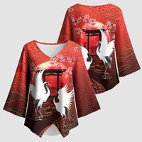 Hawaii and Japan Together Kimono Sleeve Blouse Polynesian Art Tattoo With Cranes And Sakura LT05 - Polynesian Pride