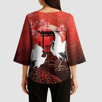 Hawaii and Japan Together Kimono Sleeve Blouse Polynesian Art Tattoo With Cranes And Sakura LT05 - Polynesian Pride