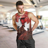 Hawaii and Japan Together Men Tank Top Polynesian Art Tattoo With Cranes And Sakura LT05 Red - Polynesian Pride