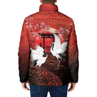 Hawaii and Japan Together Padded Jacket Polynesian Art Tattoo With Cranes And Sakura LT05 - Polynesian Pride