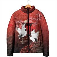 Hawaii and Japan Together Padded Jacket Polynesian Art Tattoo With Cranes And Sakura LT05 - Polynesian Pride
