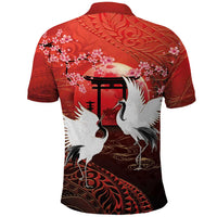 Hawaii and Japan Together Polo Shirt Polynesian Art Tattoo With Cranes And Sakura LT05 - Polynesian Pride