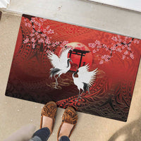 Hawaii and Japan Together Rubber Doormat Polynesian Art Tattoo With Cranes And Sakura LT05 - Polynesian Pride