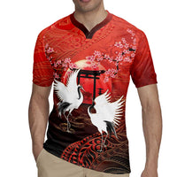 Hawaii and Japan Together Rugby Jersey Polynesian Art Tattoo With Cranes And Sakura LT05 - Polynesian Pride