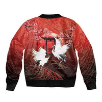 Hawaii and Japan Together Sleeve Zip Bomber Jacket Polynesian Art Tattoo With Cranes And Sakura LT05 - Polynesian Pride