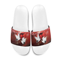 Hawaii and Japan Together Slide Sandals Polynesian Art Tattoo With Cranes And Sakura - Polynesian Pride