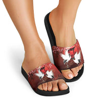 Hawaii and Japan Together Slide Sandals Polynesian Art Tattoo With Cranes And Sakura - Polynesian Pride