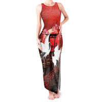 Hawaii and Japan Together Tank Maxi Dress Polynesian Art Tattoo With Cranes And Sakura - Polynesian Pride