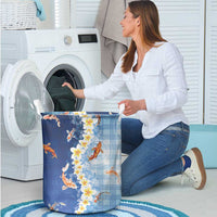 Hawaii And Japan Laundry Basket Plumeria Lei With Koi Fish Blue LT05 - Polynesian Pride