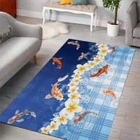 Hawaii And Japan Area Rug Plumeria Lei With Koi Fish Blue - Polynesian Pride