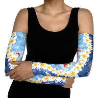 Hawaii And Japan Arm Sleeves Plumeria Lei With Koi Fish Blue LT05 - Polynesian Pride