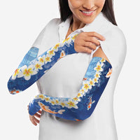Hawaii And Japan Arm Sleeves Plumeria Lei With Koi Fish Blue LT05 - Polynesian Pride
