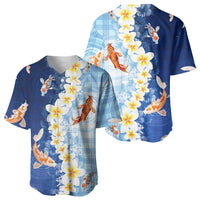 Hawaii And Japan Baseball Jersey Plumeria Lei With Koi Fish Blue LT05 - Polynesian Pride