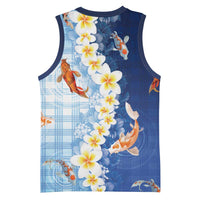 Hawaii And Japan Basketball Jersey Plumeria Lei With Koi Fish Blue LT05 - Polynesian Pride