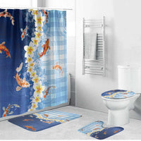 Hawaii And Japan Bathroom Set Plumeria Lei With Koi Fish Blue - Polynesian Pride