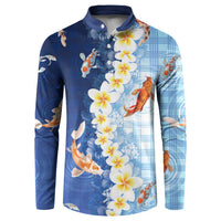 Hawaii And Japan Button Sweatshirt Plumeria Lei With Koi Fish Blue LT05 Blue - Polynesian Pride