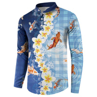 Hawaii And Japan Button Sweatshirt Plumeria Lei With Koi Fish Blue LT05 - Polynesian Pride