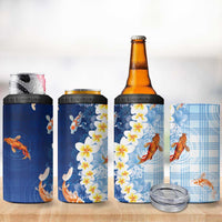 Hawaii And Japan 4 in 1 Can Cooler Tumbler Plumeria Lei With Koi Fish Blue - Polynesian Pride