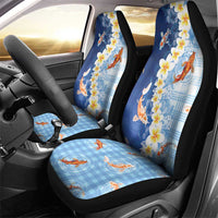 Hawaii And Japan Car Seat Cover Plumeria Lei With Koi Fish Blue - Polynesian Pride