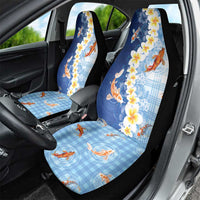 Hawaii And Japan Car Seat Cover Plumeria Lei With Koi Fish Blue - Polynesian Pride
