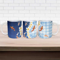 Hawaii And Japan Ceramic Mug Plumeria Lei With Koi Fish Blue LT05 - Polynesian Pride