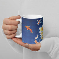 Hawaii And Japan Ceramic Mug Plumeria Lei With Koi Fish Blue LT05 - Polynesian Pride