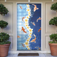Hawaii And Japan Door Cover Plumeria Lei With Koi Fish Blue LT05 Blue - Polynesian Pride