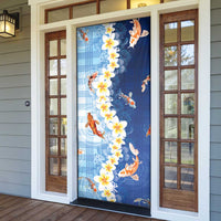 Hawaii And Japan Door Cover Plumeria Lei With Koi Fish Blue LT05 - Polynesian Pride