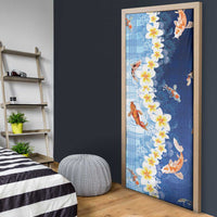 Hawaii And Japan Door Cover Plumeria Lei With Koi Fish Blue LT05 - Polynesian Pride