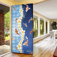 Hawaii And Japan Door Cover Plumeria Lei With Koi Fish Blue LT05 - Polynesian Pride