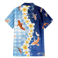 Hawaii And Japan Family Matching Mermaid Dress and Hawaiian Shirt Plumeria Lei With Koi Fish Blue - Polynesian Pride
