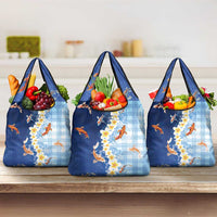 Hawaii And Japan Grocery Bag Plumeria Lei With Koi Fish Blue - Polynesian Pride