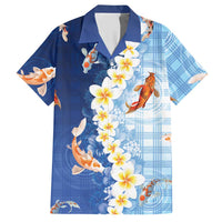 Hawaii And Japan Hawaiian Shirt Plumeria Lei With Koi Fish Blue LT05 Blue - Polynesian Pride