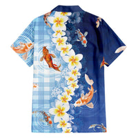 Hawaii And Japan Hawaiian Shirt Plumeria Lei With Koi Fish Blue LT05 - Polynesian Pride