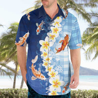 Hawaii And Japan Hawaiian Shirt Plumeria Lei With Koi Fish Blue LT05 - Polynesian Pride