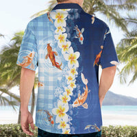 Hawaii And Japan Hawaiian Shirt Plumeria Lei With Koi Fish Blue LT05 - Polynesian Pride