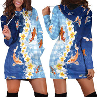 Hawaii And Japan Hoodie Dress Plumeria Lei With Koi Fish Blue - Polynesian Pride