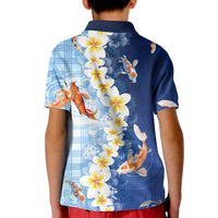 Hawaii And Japan Kid Polo Shirt Plumeria Lei With Koi Fish Blue LT05 - Polynesian Pride
