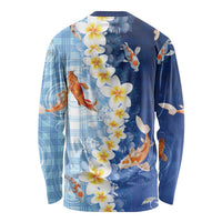 Hawaii And Japan Long Sleeve Shirt Plumeria Lei With Koi Fish Blue LT05 - Polynesian Pride