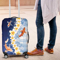 Hawaii And Japan Luggage Cover Plumeria Lei With Koi Fish Blue - Polynesian Pride