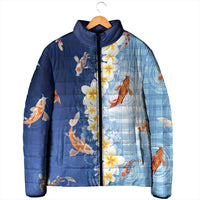 Hawaii And Japan Padded Jacket Plumeria Lei With Koi Fish Blue LT05 - Polynesian Pride