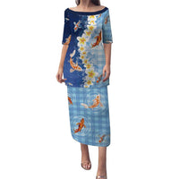 Hawaii And Japan Puletasi Plumeria Lei With Koi Fish Blue - Polynesian Pride