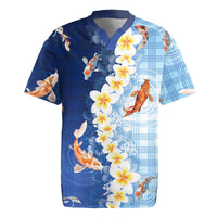 Hawaii And Japan Rugby Jersey Plumeria Lei With Koi Fish Blue LT05 Blue - Polynesian Pride