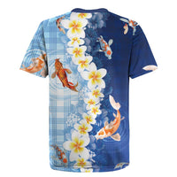 Hawaii And Japan Rugby Jersey Plumeria Lei With Koi Fish Blue LT05 - Polynesian Pride