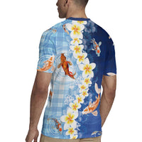 Hawaii And Japan Rugby Jersey Plumeria Lei With Koi Fish Blue - Polynesian Pride