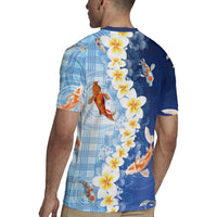 Hawaii And Japan Rugby Jersey Plumeria Lei With Koi Fish Blue LT05 - Polynesian Pride