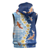 Hawaii And Japan Sleeveless Hoodie Plumeria Lei With Koi Fish Blue LT05 - Polynesian Pride