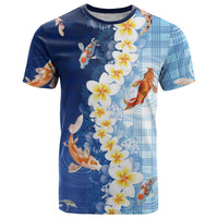 Hawaii And Japan T Shirt Plumeria Lei With Koi Fish Blue - Polynesian Pride