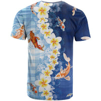 Hawaii And Japan T Shirt Plumeria Lei With Koi Fish Blue - Polynesian Pride